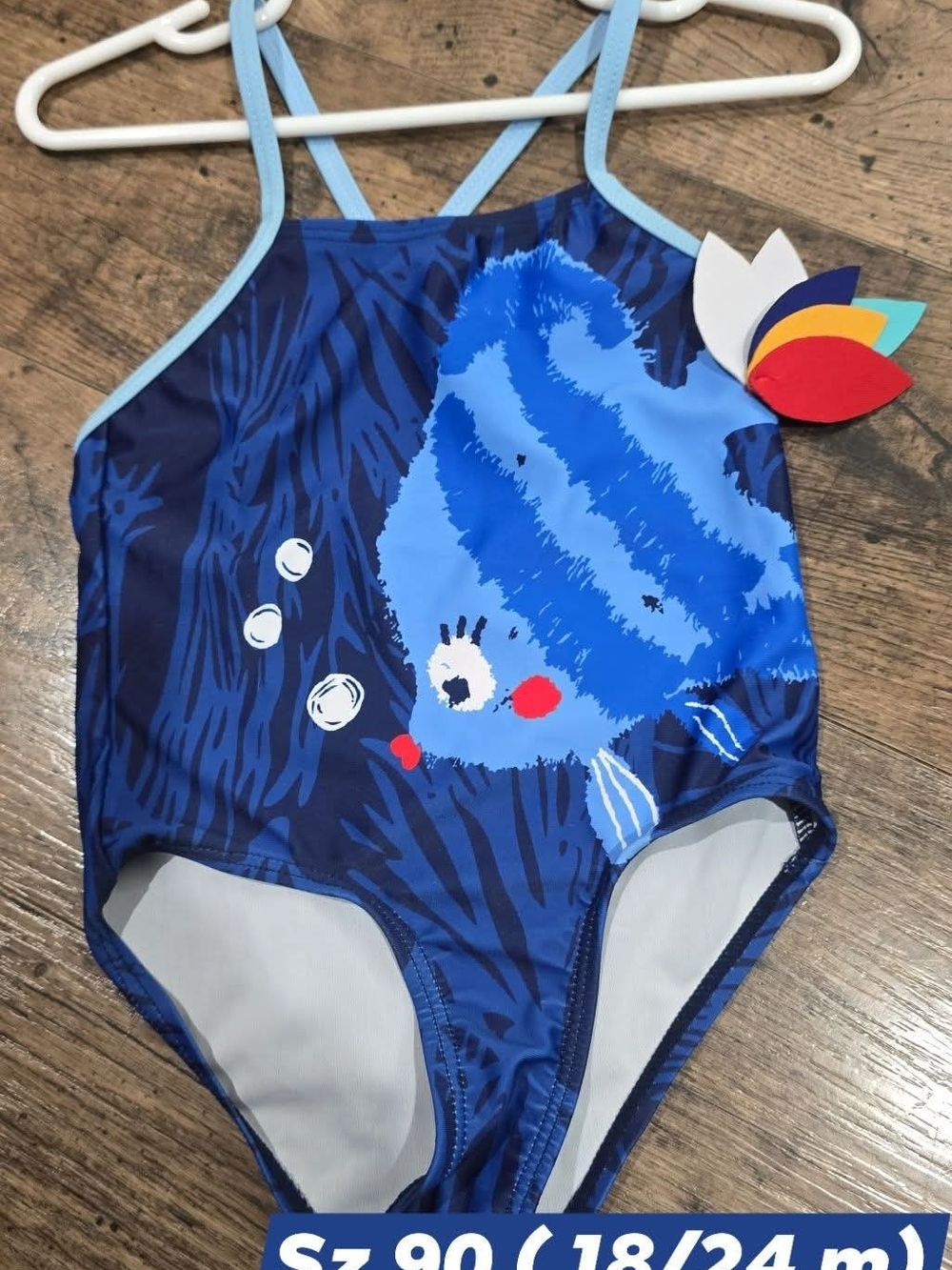 Source Unknown Blue Fish Print Kids One-Piece Swimsuit